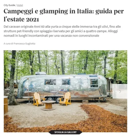 Corriere della Sera Living: campeggi e glamping in Italia, ecco le strutture da non perdere