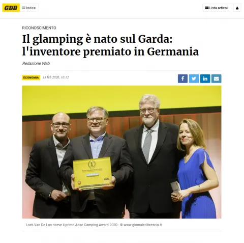 Giornale di Brescia: il glamping è nato sul Garda, il suo inventore premiato in Germania