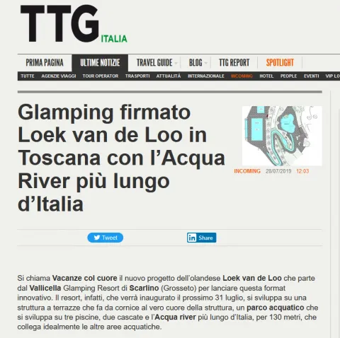 TTG Italia: Glamping firmato Loek van de Loo con l’Acqua River più lungo d’Italia